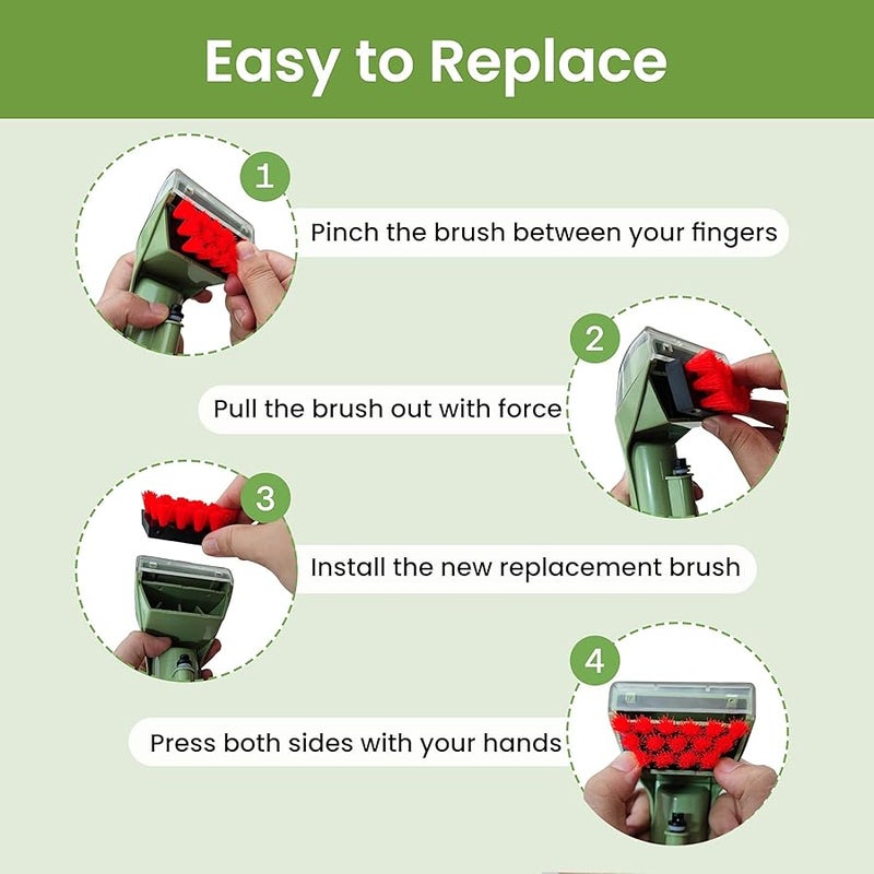 1400B Little Green Machine Attachments for Bissell–3 Tough Stain Brush Tool Replacement Compatible with 1400B 3860 1425 1400W 1400 1844 2290A Series,Green,2 Brush,4 Replacement Brush - Image 4